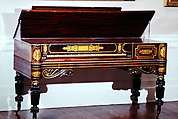 Square Piano, Loud & Brothers (American), Mahogany and rosewood veneer case, satinwood interior, decorated with gilt borders and floral, acanthus, and scroll work., American Philadelphia